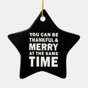 Thankful and Merry Modern Christmas Black Star Ceramic Tree Decoration