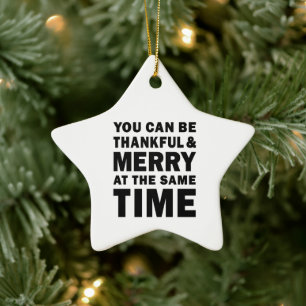 Thankful and Merry Modern Christmas Star Ceramic Tree Decoration
