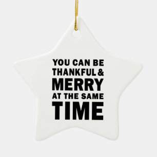 Thankful and Merry Modern Christmas Star Ceramic Tree Decoration