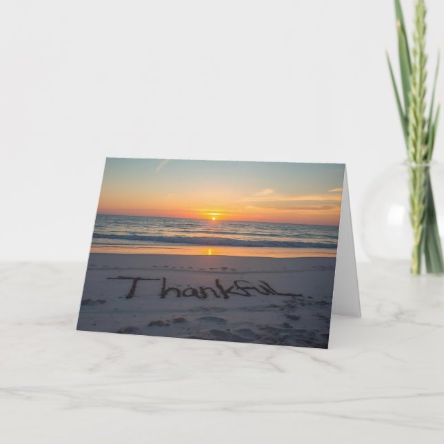 🌅 Thankful at Sunset – Beach Thanksgiving Card (Front)