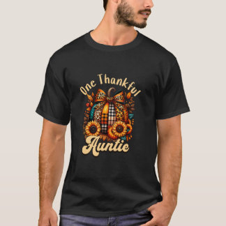 Thankful Auntie Coquette Bow Leopard Pumpkin Sunfl T-Shirt