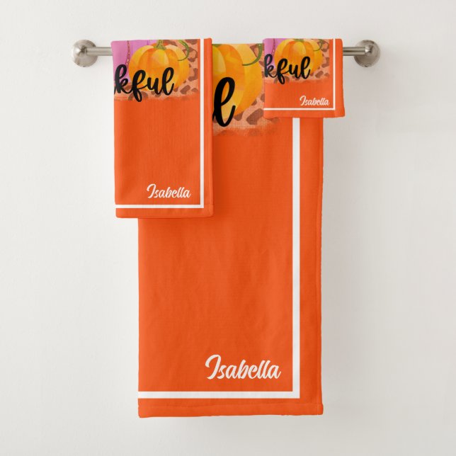 Thankful Autumn Customise Text and Colour Bath Towel Set (Insitu)