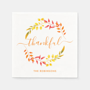 Thankful Autumn Fall Colors Modern Thanksgiving Napkin