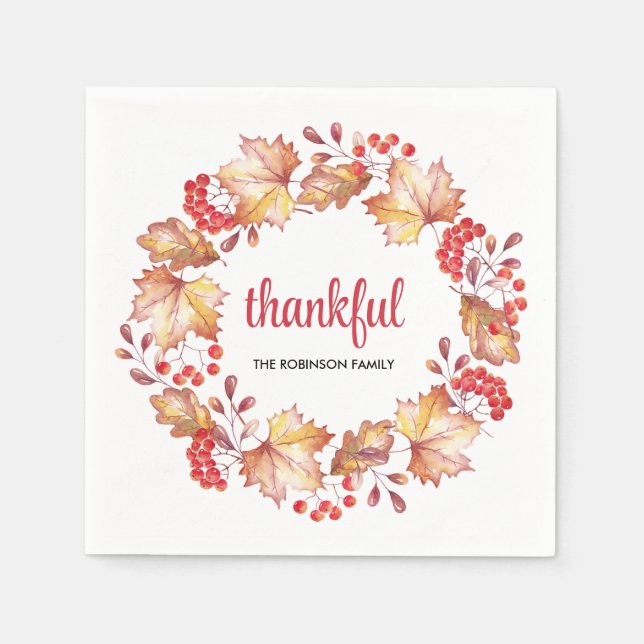 Thankful Autumn Fall Colours Modern Thanksgiving Napkin (Front)