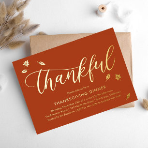 Thankful Autumn Foil Thanksgiving Party Invitation
