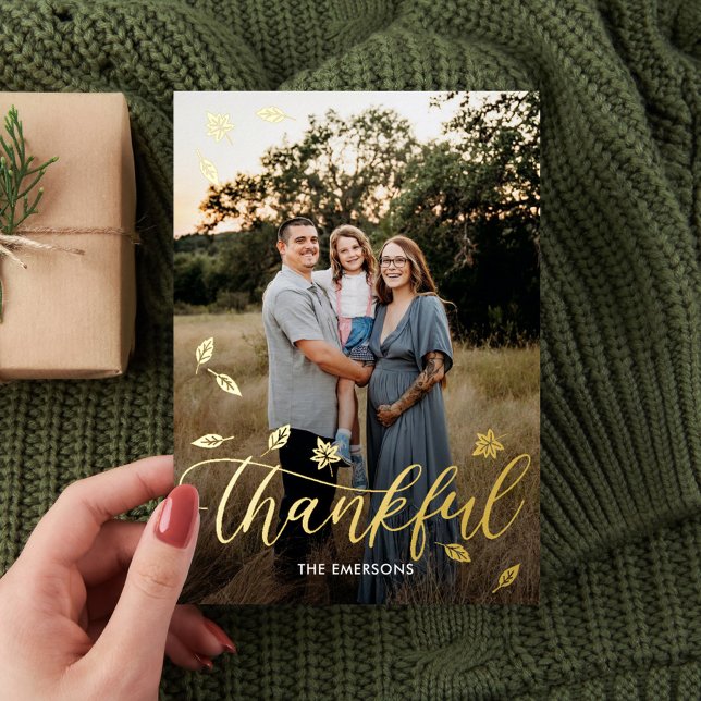 Thankful Autumn Foil Thanksgiving Photo Card (Creator Uploaded)