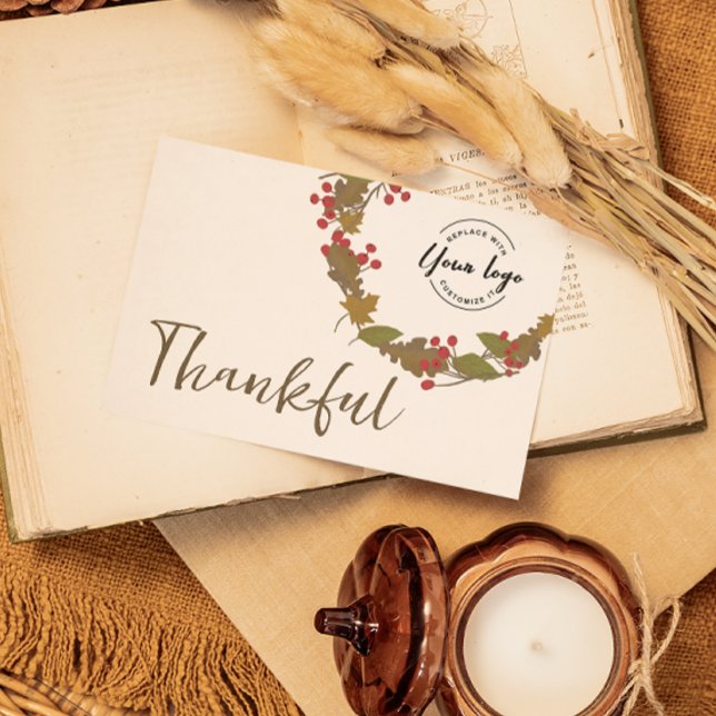 Thankful autumn leaves business logo thanksgiving  invitation (Thankful business thanksgiving getting card with logo and message. Autumn leaves. )