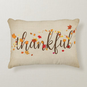 Thankful Autumn Leaves on Burlap  Decorative Cushion