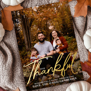 Thankful Autumn Leaves Thanksgiving Family Photo
