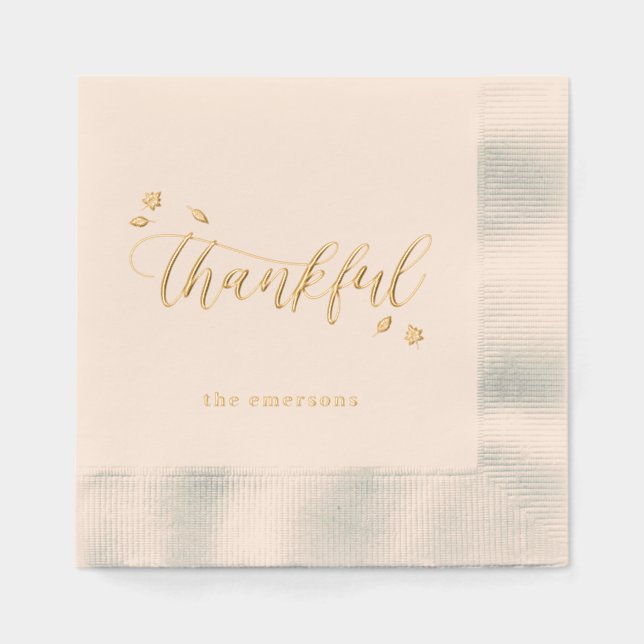 Thankful Autumn Thanksgiving Foil Stamped Napkins (Front)