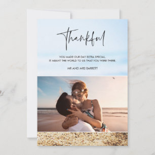 Thankful Beach Wedding Photo Thank You Card