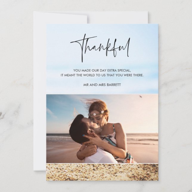 Thankful Beach Wedding Photo Thank You Card (Front)