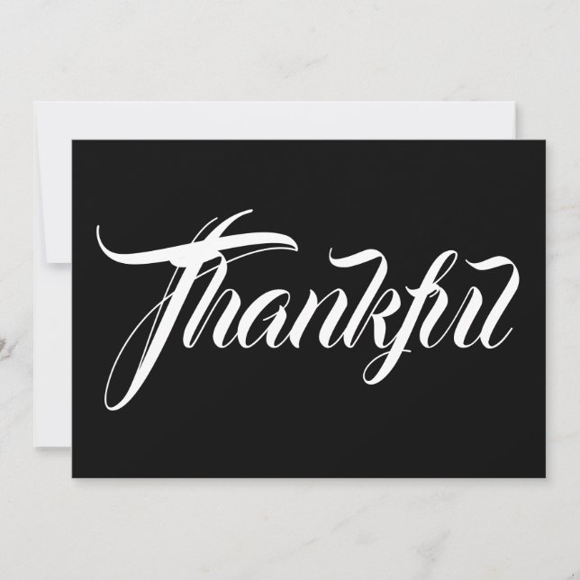 Thankful black white calligraphy thanksgiving card (Front)