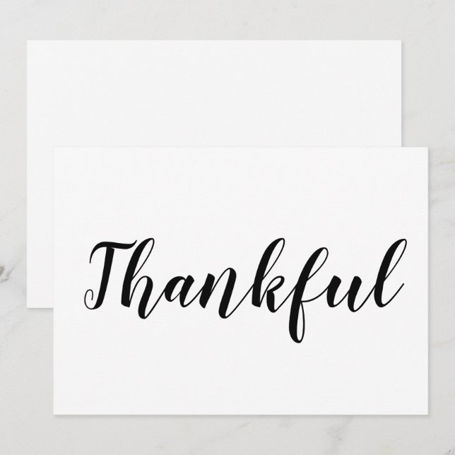 Thankful black white script cute thanksgiving card (Front/Back)