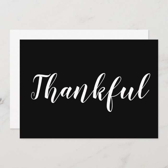 Thankful black white script cute thanksgiving card (Front/Back)