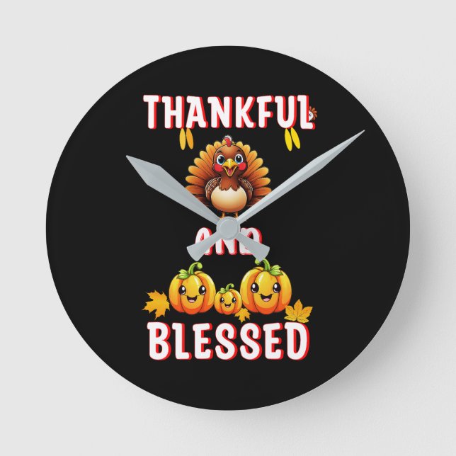 Thankful Blessed 23 US Maple November Thanksgiving Round Clock (Front)