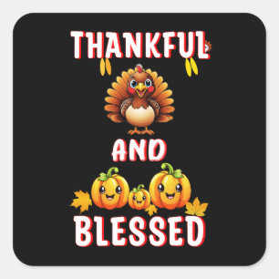 Thankful Blessed 23 US Maple November Thanksgiving Square Sticker