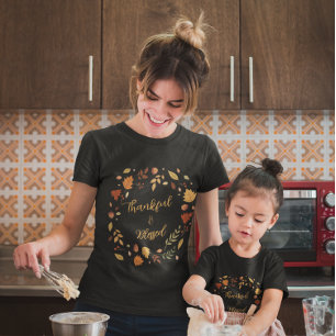 Thankful & Blessed Autumn Leaves Fall Thanksgiving T-Shirt