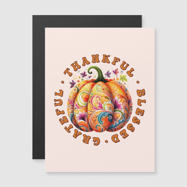 Thankful, Blessed, Grateful Floral Pumpkin (Front/Back)