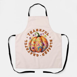 Thankful, Blessed, Grateful Floral Pumpkin Apron