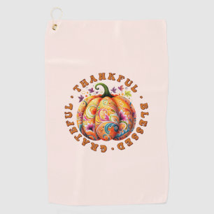 Thankful, Blessed, Grateful Floral Pumpkin Golf Towel