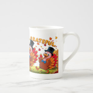 Thankful Blessed Grateful Happy Thanksgiving Bone China Mug