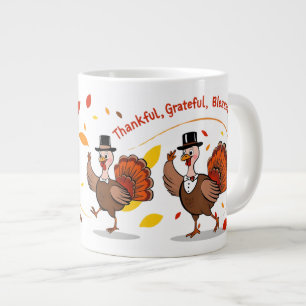 Thankful Blessed Grateful Happy Thanksgiving Large Coffee Mug