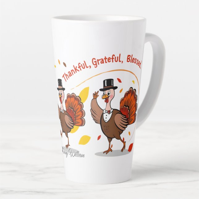 Thankful Blessed Grateful Happy Thanksgiving  Latte Mug (Right Angle)