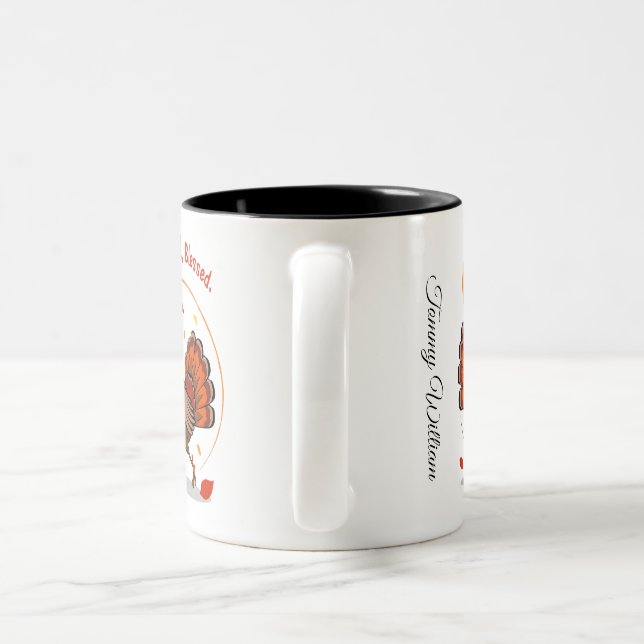 Thankful Blessed Grateful Happy Thanksgiving  Two-Tone Coffee Mug (Handle)