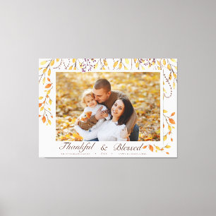 Thankful & Blessed Happy Thanksgiving Fall Foliage Canvas Print