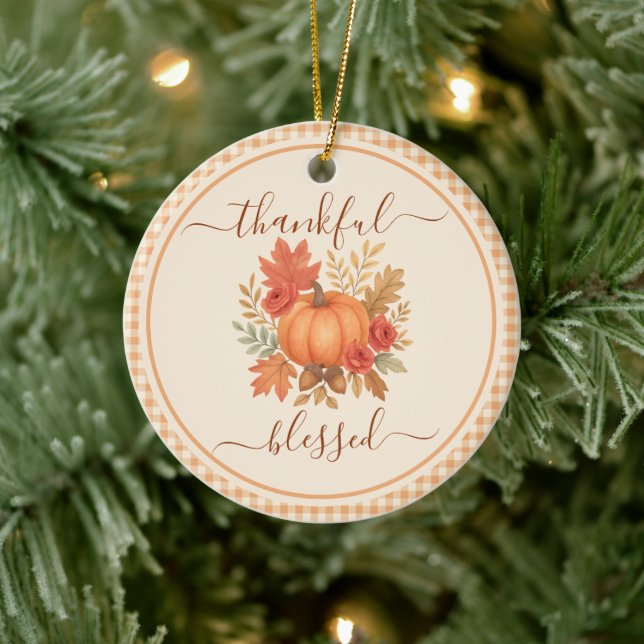 Thankful & Blessed Pumpkin | Fall Thanksgiving  Ceramic Tree Decoration (Tree)