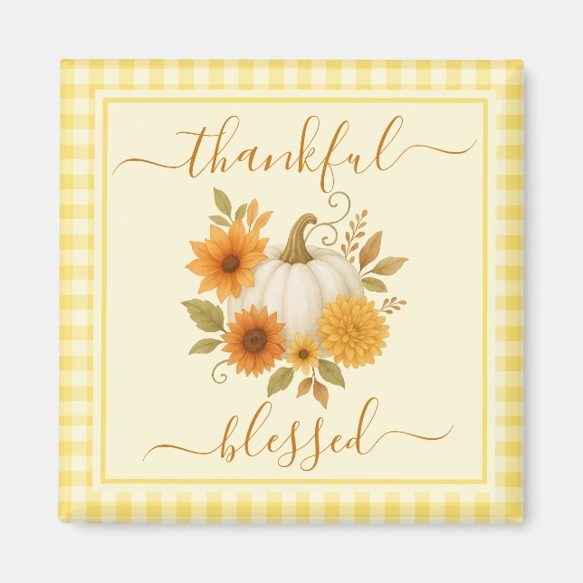 Thankful & Blessed Pumpkin | Fall Thanksgiving  Magnet (Front)