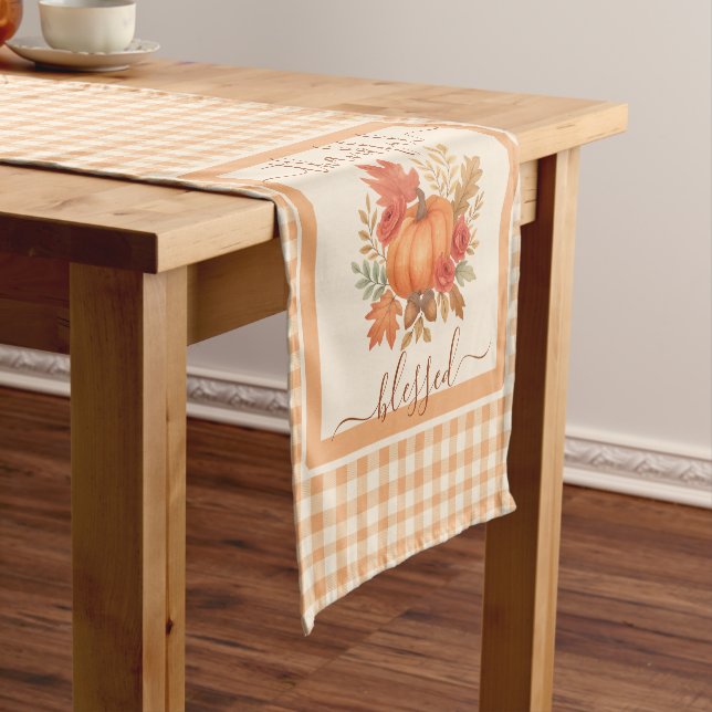 Thankful & Blessed Pumpkin | Fall Thanksgiving  Short Table Runner (In Situ)