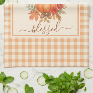 Thankful & Blessed Pumpkin   Fall Thanksgiving  Tea Towel