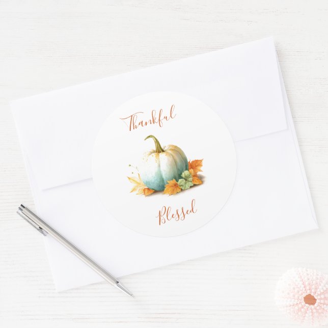 Thankful & Blessed Pumpkin Thanksgiving Sticker (Envelope)