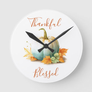 Thankful & Blessed Thanksgiving Pumpkin Wall Clock