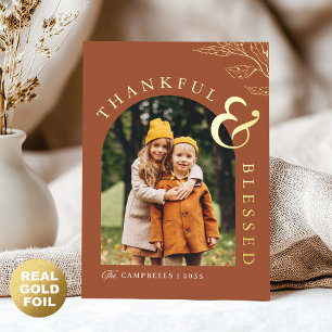 Thankful & Blessed Thanksgiving Rustic Leaf Gold
