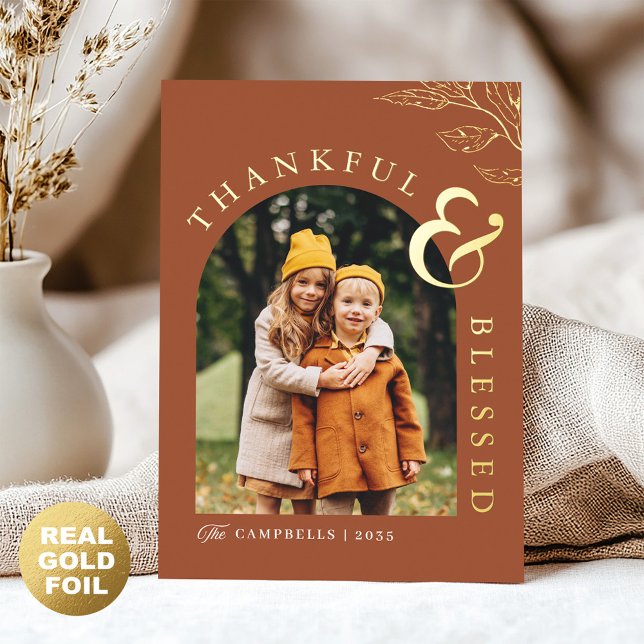 Thankful & Blessed Thanksgiving Rustic Leaf Gold (Creator Uploaded)