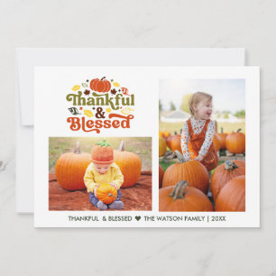 Thankful & Blessed Thanksgiving Two Photo Holiday Card