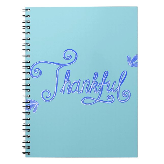 Thankful blue hand lettering notebook (Front)