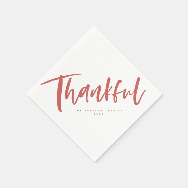 Thankful brush script orange Thanksgiving Napkin (Corner)
