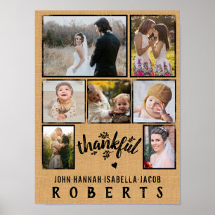 Thankful Burlap Farmhouse 7 Family Photo Collage Poster