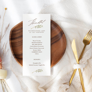 Thankful Calligraphy & Leaves Thanksgiving Menu