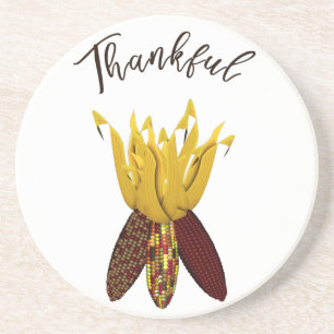 Thankful - Colourful Autumn Indian Corn Coaster
