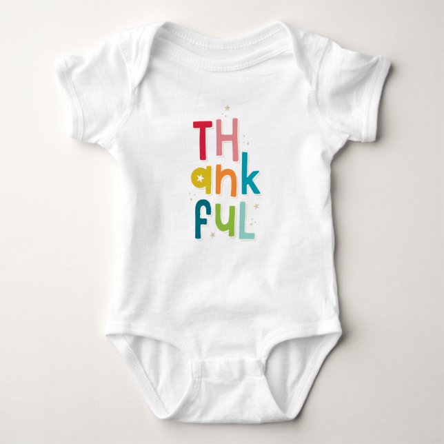 THANKFUL colourful bright modern typography Baby Bodysuit (Front)