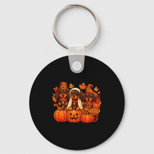 Thankful Dachshund Sausage Dog Thanksgiving Pumpki Key Ring