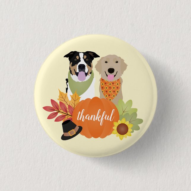 Thankful Dogs Thanksgiving Harvest Pumpkins 3 Cm Round Badge (Front)