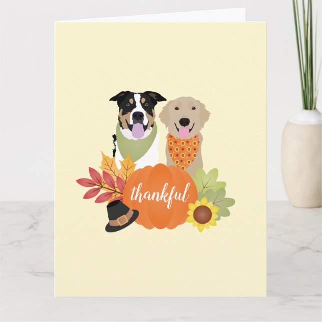 Thankful Dogs Thanksgiving Harvest Pumpkins Card (Front)