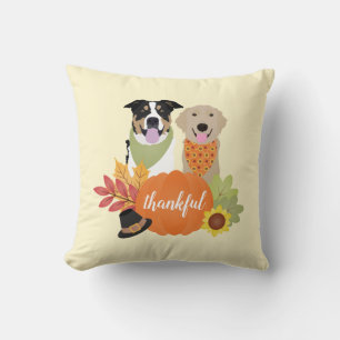Thankful Dogs Thanksgiving Harvest Pumpkins Cushion