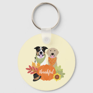 Thankful Dogs Thanksgiving Harvest Pumpkins Key Ring